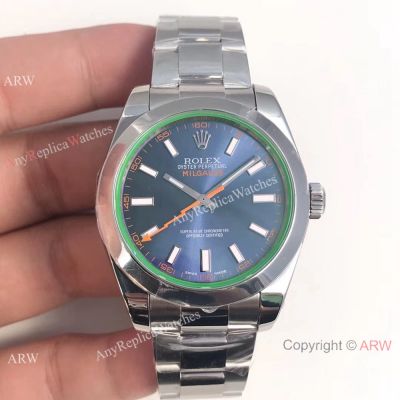 AR Replica Rolex Oyster Perpetual  Milgauss SS Blue Dial watch SWISS 3131